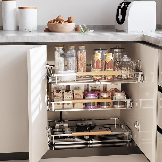 2Pack Expandable Pull Out Cabinet Organizer, 23.2-39.9" W x 22.5" D | Adjustable Width, Under Sink Organizer, Drawer Storage Shelves, For Kitchen, Bathroom, Closet, Pantry, Cupboard - Image 5