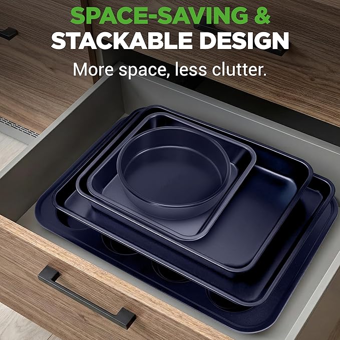 NutriChef 6-Piece Nonstick Baking Pans - Carbon Steel Non toxic Bakeware set with Cookie Sheets, Muffin, Loaf, Round & Square Pan - Restaurant Quality Baking Tray, Easy Clean, Dishwasher & Oven Safe - Image 3