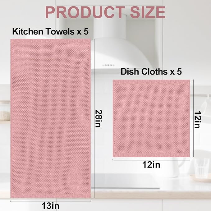 Homaxy 10 Pack 100% Cotton Kitchen Towels and Dishcloths Set, Dried Roses | 12 x 12 Inches and 13 x 28 Inches Kitchen Towels Set, Ultra Soft Absorbent Dish Cloths for Washing Dishes - Image 4
