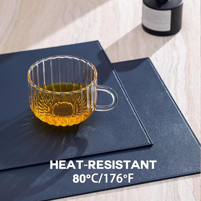 Baroyal Faux Leather Placemats Set of 4 Vinyl Washable Wipeable Table Mats for Kitchen Dining Table Heat Resistant Waterproof Modern Indoor/Outdoor Placemats Non-Slip Easy Clean Place Mats (Navy Blue) - Image 4