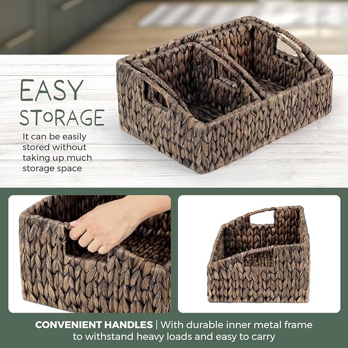Set of 3 Handwoven Storage Baskets – Decorative Natural Wicker Organizer Bins with Built-in Handles for Bathroom, Kitchen, Pantry, Nursery, Closet, Laundry, Living Room, and Home Use - Image 3
