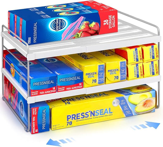Cirhy Expandable Foil and Plastic Wrap Organizer, 3-Tier, 9.8-15.6 in | Adjustable Pantry Organizers and Storage, for Tin Foil, Ziplock Box & Saran Wrap, Cabinet or Countertop Organization by Cirhy