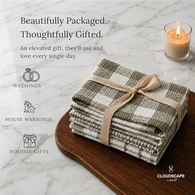 CSL Premium Kitchen Towels Set of 6,Highly Absorbent,Quick Dry,18x28,Green - Image 8