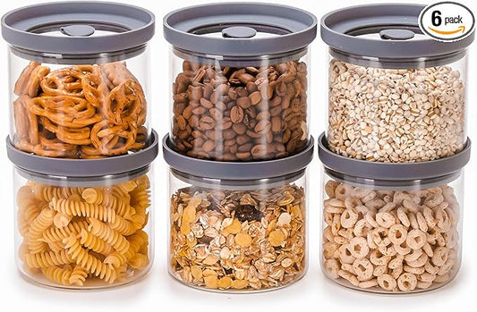 Glass Canisters with Airtight Lids Set of 6 (17.5 oz) - Borosilicate Glass Jars for Overnight Oats, Meal Prep & Pantry Storage, Stackable, BPA-Free, Dishwasher Safe Kitchen Containers by TheHazelPantry