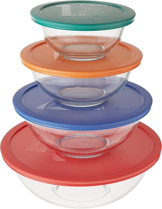 Pyrex Smart Essentials Mixing Bowl Set Including Locking Lids (Clear), 8 piece,5 quarts - Image 3