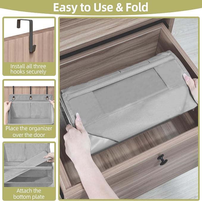 Over Door Organizer with 6 Extra Large Pockets and 12 Side Pockets, Large Capacity Hanging Storage Organizer with Clear Window for Shoes, Diapers, Grey, 6 Layers, 2-Pack - Image 4