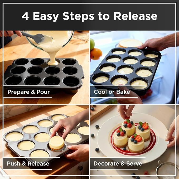 Wrenbury Pro Mini Cheesecake Pan - Nonstick Carbon Steel, Removable Bottom, 12 Cup, 3-Inch, Easy Clean, PFOA-Free - Image 6