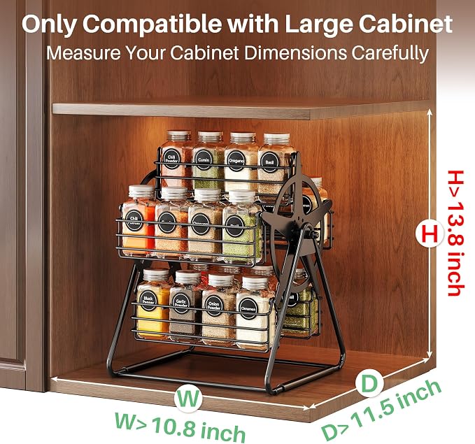 SNTD Rotating Spice Rack Organizer for Large Cabinets Kitchen Countertop with Thicken Spice Jars and Labels, Spinning Like Ferris-Wheel, Metal (M) - Image 5