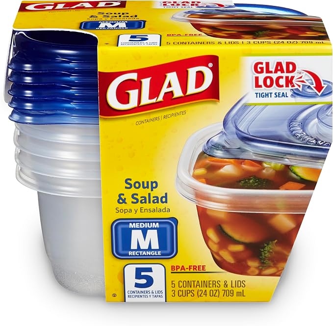 Glad GladWare Medium Rectangle Food Storage Containers, 24 Oz, 5 Ct, 6-Pk | Airtight, leak-resistant containers for soups, salads, and meal prep; microwave, dishwasher, and freezer safe - Image 7