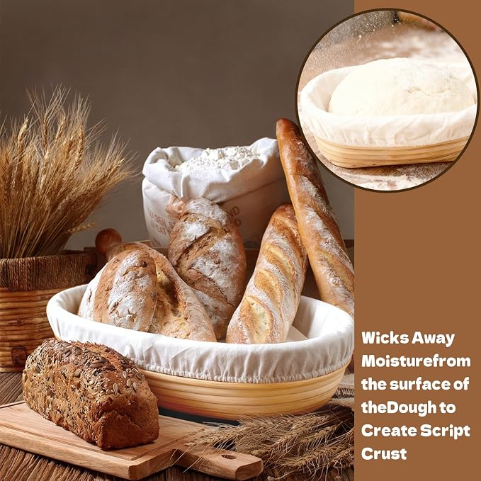 8 Sets Bread Proofing Baskets Bulk Banneton Bread Proofing Basket with Cloth Liners and Dough Scrapers Natural Rattan Banneton Sourdough Bowl Basket for Bakers(10 Inch) - Image 5