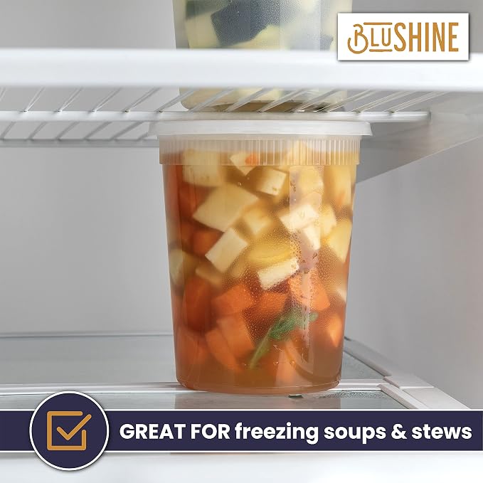 BluShine Deli Containers with Lids, Plastic Food Storage Containers | 32 oz, 24 sets Plastic Deli Food Storage Containers with Airtight Leak Proof Lids, Reusable, Microwave and Freezer Safe - Image 5