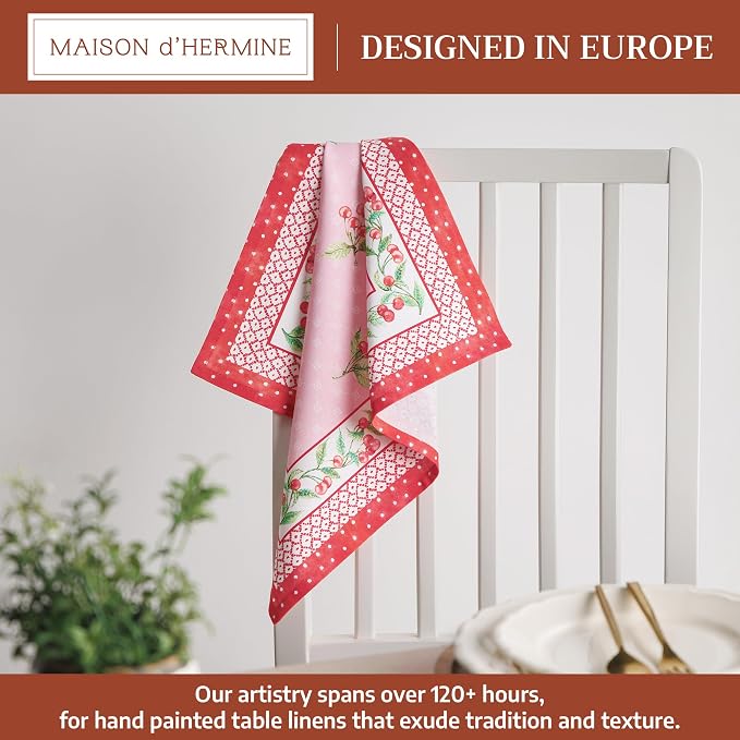 Maison d' Hermine Cloth Napkins Set of 4 Reusable 100% Cotton (18" x 18") | Everyday Square Napkins Cloth Washable Dinner Party Wedding Restaurant Hotel Kitchen Spring Summer - Pink Cherries - Image 2