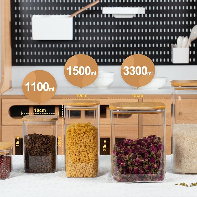 D2scrma 115oz Airtight Glass Square Storage Canister with Bamboo Lid Set of 1 (3400ml) Gallon Glass Jars Large Kitchen Canister for Sugar, Flour, Cookies and Coffee beans (‎with Black Lable) - Image 9