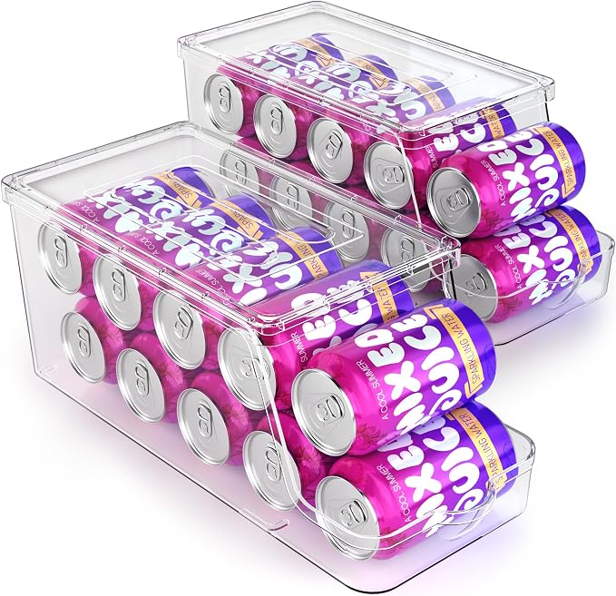 theaoo Large Stackable Refrigerator Organizer Bins AND Soda Can Dispenser for Refrigerator with Lids - Image 3