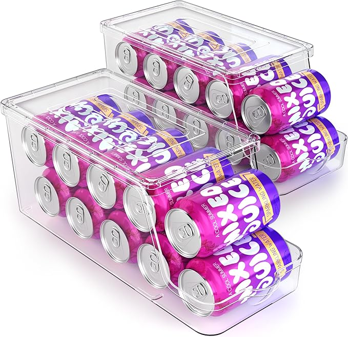 theaoo 6 Pack Clear Storage Bins with Lids Stackable AND Soda Can Dispenser for Refrigerator with Lids - Image 3