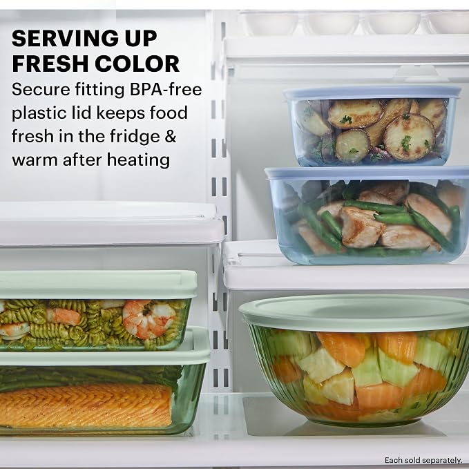 Pyrex Colors Tinted (12-PC Full Set) Small/Medium/Large Food Storage Container Set, Snug Fit Non-Toxic Plastic BPA-Free Lids, Freezer Dishwasher Microwave Safe, 3 Cup, 6 Cup & 11 Cup - Image 4