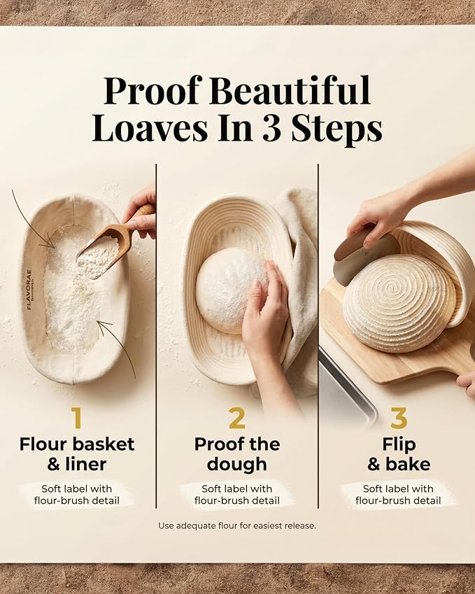 Banneton Bread Proofing Basket with Liner – Natural Rattan Dough Riser with Sourdough Baking Accessories, Artisan Bread Loaves, Homemade Bread Making - 9” Round Sourdough Starter Kit - Image 4