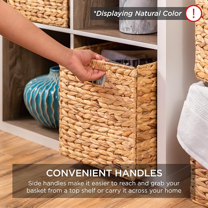 Best Choice Products 10.5x10.5in Pack of 5 Cube Storage Baskets, Water Hyacinth Multipurpose Collapsible Organizers, Handwoven Laundry Totes for Laundry, Living Room, Kids Room & Nursery - Brown - Image 7