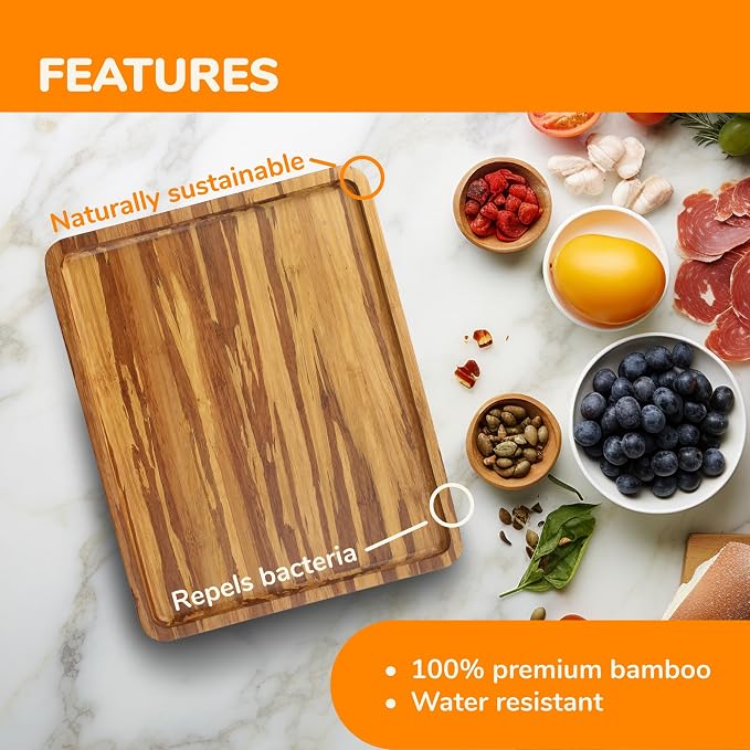 BambooMN Rectangular Bamboo Serving Tray - Tiger Stripe - 11 x 8.9 x 0.6 - Image 5