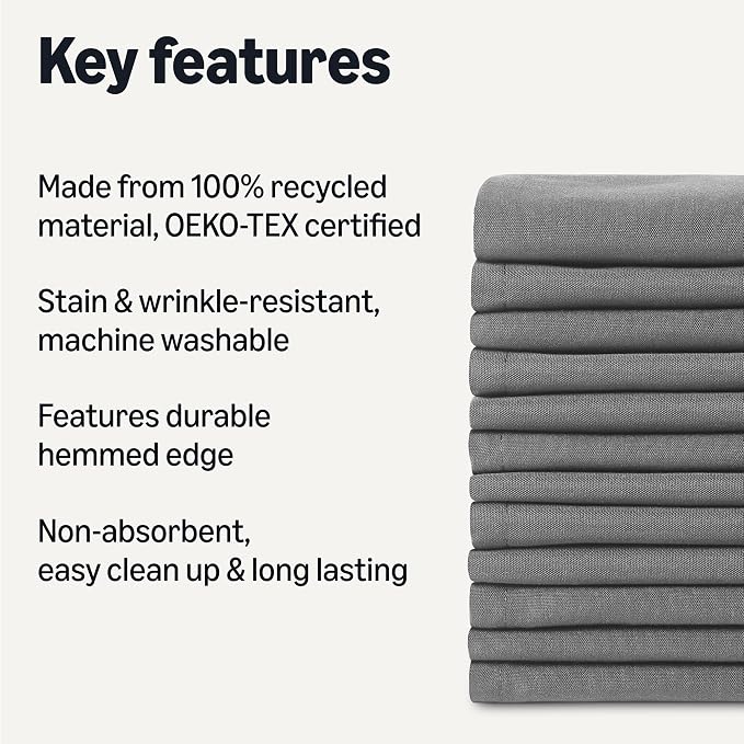 Amazon Basics Reusable Stain and Wrinkle Resistant Cloth Napkins, 17 x 17 inches, Grey, 12 Count (Pack of 4) - Image 2