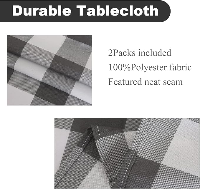 Cupuamon 2 Pack Waterproof Polyester Fabic Rectangle Checkered Tablecloth，60x102 Outdoor Table Cloth，Oil Stain Prevention Table Cloth for Pinics and Parties（Gary and White） - Image 2