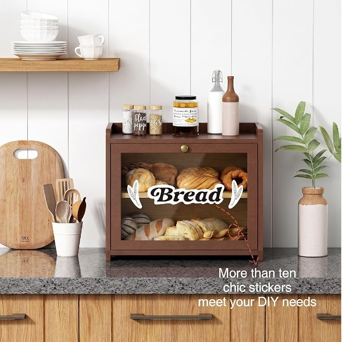 Goozii 2 Tier Bread Box for Kitchen Countertop, Double Layer Breadbox | Dark Brown Bamboo Wood | Storage Cabinet for Homemade Bread | Wooden Walnut - Image 2