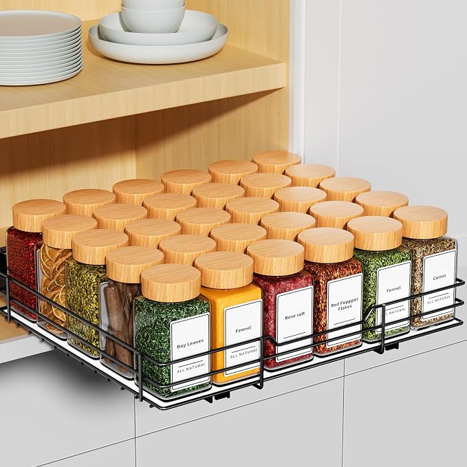 RCHYFEED Pull Out Spice Rack Organizer, 12.5" Wx10.5 Dx2.5 H | Slide Out Spice Rack for Inside Cabinets, Heavy Duty, Fits Kitchen and Pantry, For Seasoning, Sauces, Canned by RCHYFEED