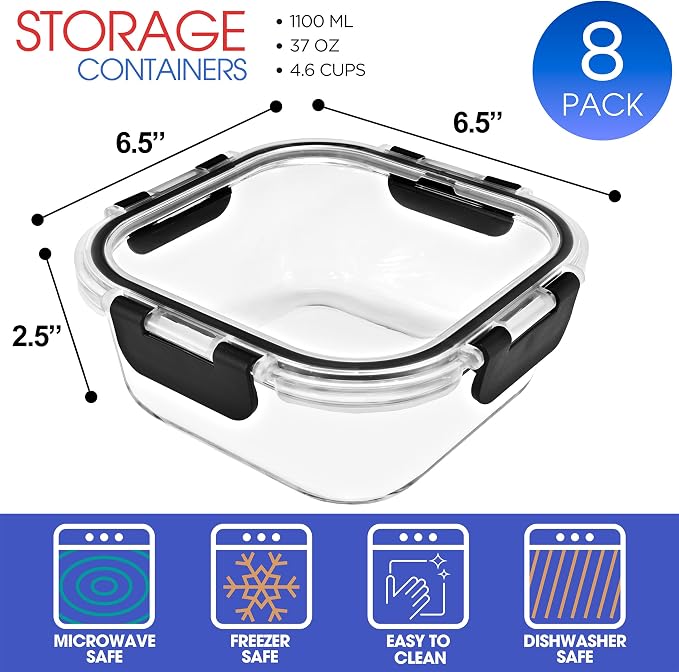 Sorbus Glass Meal Prep Containers, Dishwasher and Oven Safe Reusable Meal Prep Containers, Freezer Safe Glass Food Storage Containers with Airtight Lids - Image 2