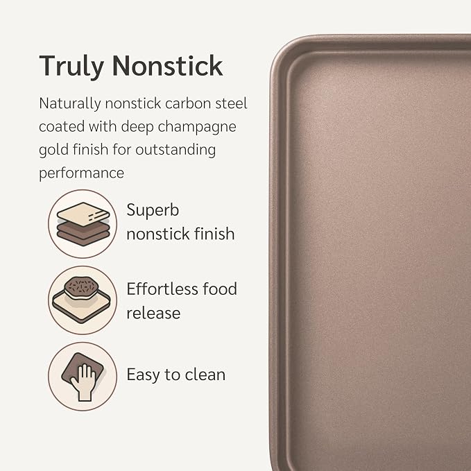 9 x 13 inch Nonstick Quarter Sheet Pan 2-Pack, PFOA & BPA Free | | Non-Toxic - High Carbon Steel - Gold - Cookie Baking Sheets for Oven - Image 2