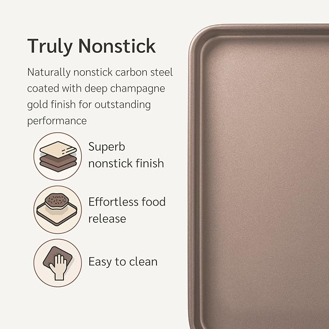 9 x 13 inch Nonstick Quarter Sheet Pan 2-Pack, PFOA & BPA Free | | Non-Toxic - High Carbon Steel - Gold - Cookie Baking Sheets for Oven - Image 2