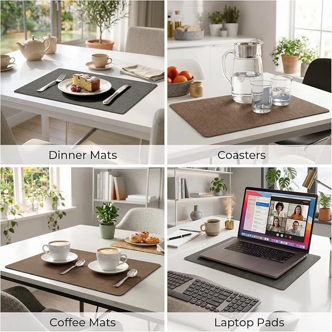 Romanstile Vinyl Placemats Set of 4, Reversible Faux Leather Heat Resistant Wipeable Table Mats, Waterproof Washable Non-Slip Table Placemats for Dining/Kitchen/Party/Outdoor (Grey Brown, 12" x 17") - Image 5