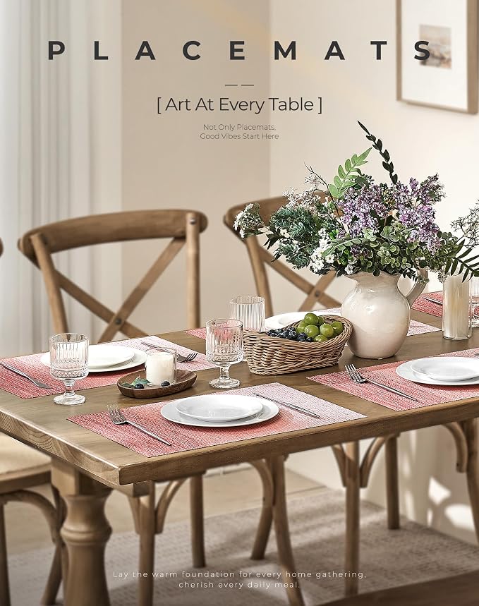Leetaltree Gradient Pink Woven Placemats Set of 4 - Heat Resistant Non-Slip Place mats for Dining Table, Washable Durable PVC Vinyl Woven Table Mats(Gradient Pink, 4) - Image 8