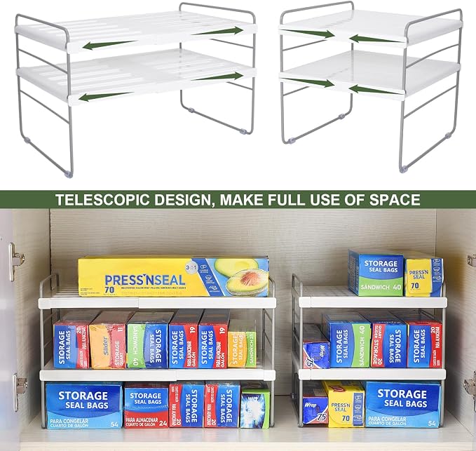 Pantry Organization and Storage for Kitchen - Expandable Kitchen Wrap Box Organizer Rack, Foil Organizer for Cabinet & Counter, Height & Width Adjustable Cupboard Storage Rack - (3 Tier 9.8 to 15.6"L) - Image 2