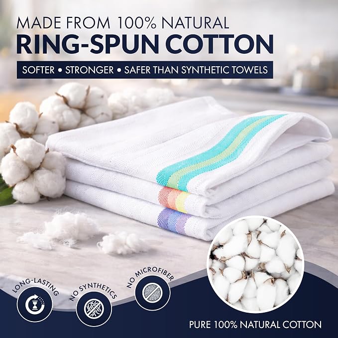 100% Cotton Kitchen Towels, Highly Absorbent Dish Towels for Kitchen with Hanging Loop, Large 20"x28" Washable Towels, Assorted Colors, 6 Pack - Image 3