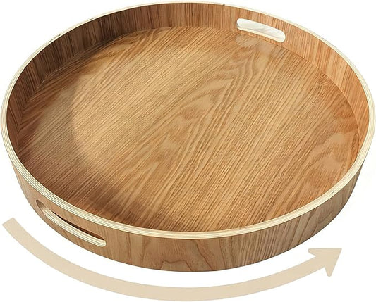 i-lan 16-Inch Wooden Lazy Susan Turntable with Handles, Natural Wood | 16-inch natural wood Lazy Susan with dual handles, raised rim and 360° rotation for dining tables, counters and cabinets. by ilan