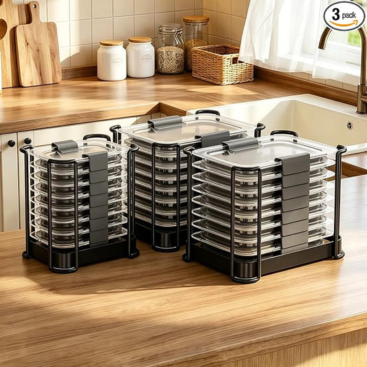 MOUKABAL Metal Lid Organizer for Rubbermaid Brilliance, Kitchen 3-Pack 2 | Fits 1.3,3.2,4.7 Cup Rubbermaid Brilliance lids/Space-saving upright storage/Metal frame with bamboo base/Ready to use by MOUKABALGREATHELPER