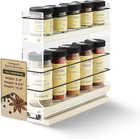 Narrow Spice Rack - Sliding Spice Jars Organizer - Pantry Organizers & Storage - Slide Out Drawers for Kitchen Cabinets - Seasoning Caddy (2.3" W x .9.25" H x 10.6" D, Assembled) by VerticalSpice