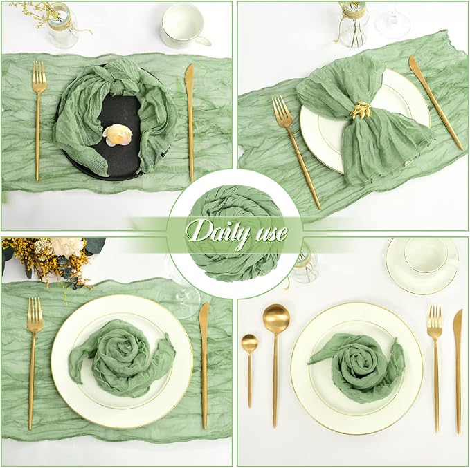 fani 100 Pack Gauze Cheesecloth Napkins, 20 x 20 in, Sage Green | Wrinkled Table Napkins, Soft Cotton, Rustic Decorative, Weddings, Party, Dinner Table, Everyday Use - Image 7