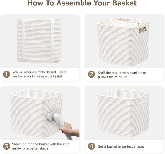 UBBCARE Set of 2 Kallax Storage Cubes-13 ×15 ×13 Inch, Cotton Rope Basket for Shelves, Toys, Book, Cube Storage Bin with Handles, Woven Storage Basket for Organizing, White - Image 7