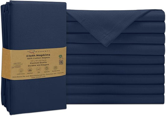 Ruvanti Cloth Napkins Set of 12, 100% Cotton High GSM 18x18 Inches Soft, Washable, Highly Durable & Absorbent, Perfect for Parties, Christmas, Thanksgiving Dinners – Pageant Blue by Ruvanti