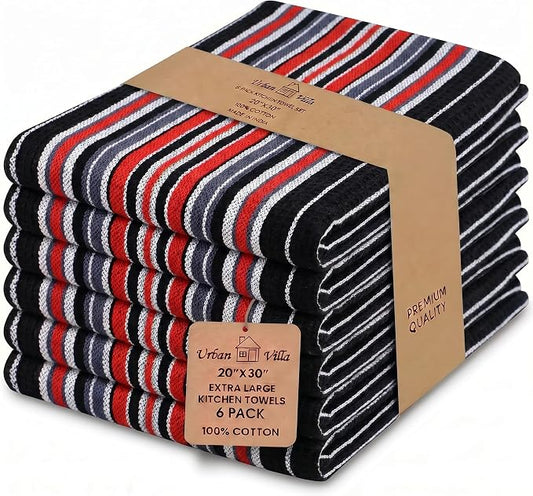 Urban Villa Kitchen Towels Cotton Dish Towels 20”x30” (Set of 6) Black by CottonTrends