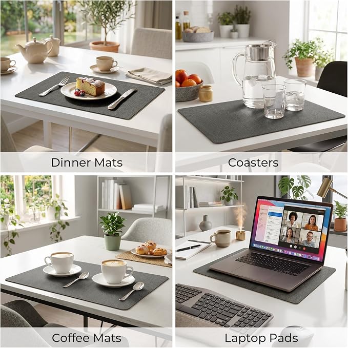 Romanstile Vinyl Placemats Set of 6, Reversible Faux Leather Heat Resistant Wipeable Table Mats, Waterproof Washable Non-Slip Table Placemats for Dining/Kitchen/Party/Outdoor (Dark Gray, 12" x 17") - Image 5
