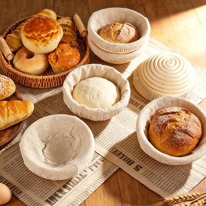 5 Inch Banneton Bread Proofing Basket Set of 12 with Linen Liner Cloth Mini Banneton Basket Proofing Baskets for Traditional Sourdough Bread Bakery Bowls for Professional & Home Bakers - Image 6