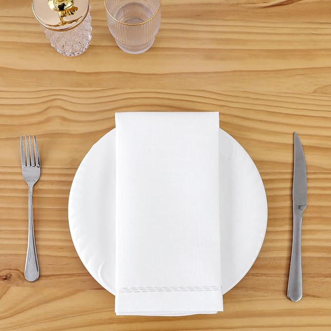 Majestic Giftware Polyester Napkins - NPK2-WT | Set of 12 (20" x 20") White Design Dinner Napkins Cloth | Linen Look Washable Cloth Napkins Set for Weddings, Banquets, or Restaurants by MajesticGiftware