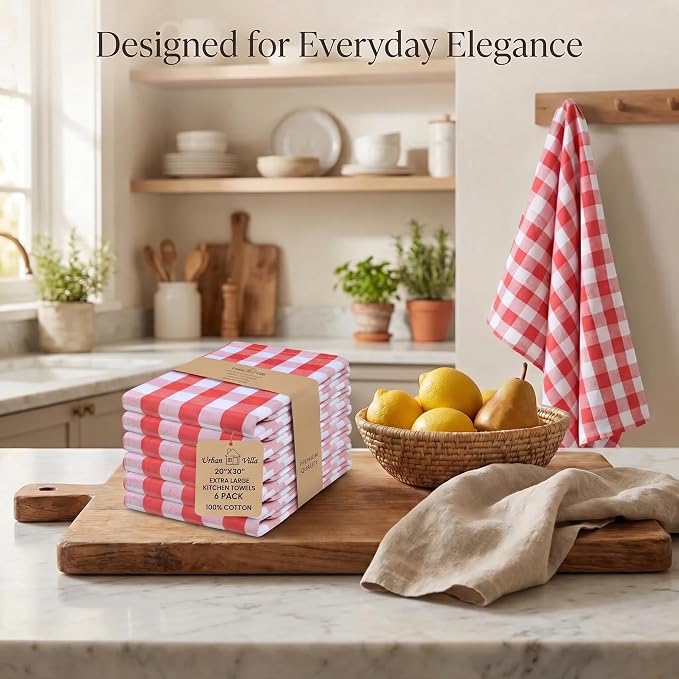 Urban Villa Kitchen Towels Cotton Dish Towels 20”x30” (Set of 6) Red - Image 5