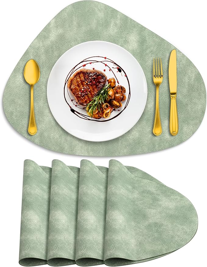 ADRIMER Placemats, Heat Resistant Round Placemats Set of 4 Washable 13 x 17 Inch, Waterproof Table Mats Wipeable for Kitchen, Dining Room Table Christmas Decor, Green by Adrimersdreamistobeanindispensablecompanioninyourlife