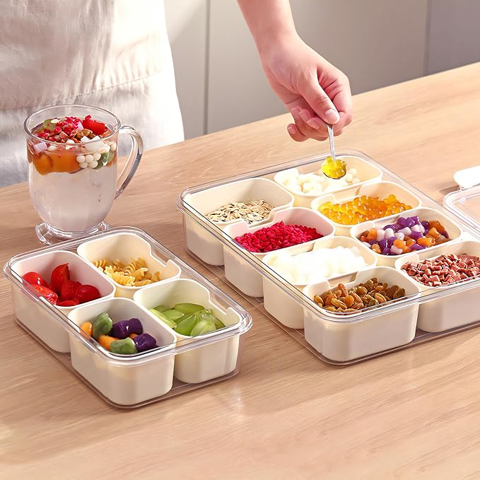 Divided Snackle Box with Handle Food Serving Tray Charcuterie Board with Lid Stackable Fruit&Veggie Container with 8 Small with Removable Boxes for Travel Snack Candy Nuts Spice - Image 2
