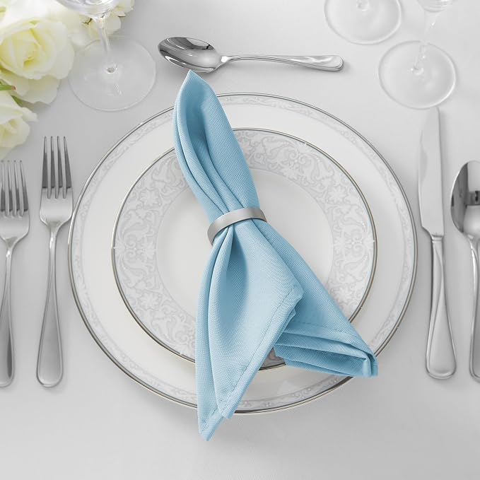 Lann's Linens Set of 12 Cloth Dinner Napkins, 17-inch Polyester Napkins, Washable and Reusable Fabric for Weddings, Hotels, Restaurants - Baby Blue - Image 5
