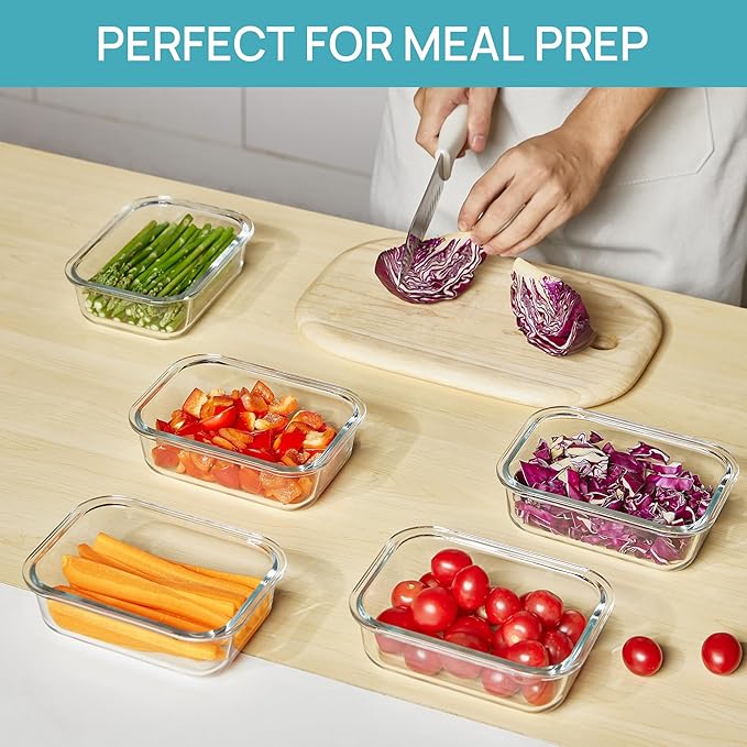 Vtopmart 5Pack 22oz Glass Storage Containers with Lids, Grey | Glass Meal Prep Food Container Sets, Snap Airtight Lid, For Microwave, Oven, Freezer and Dishwasher, BPA Free - Image 4
