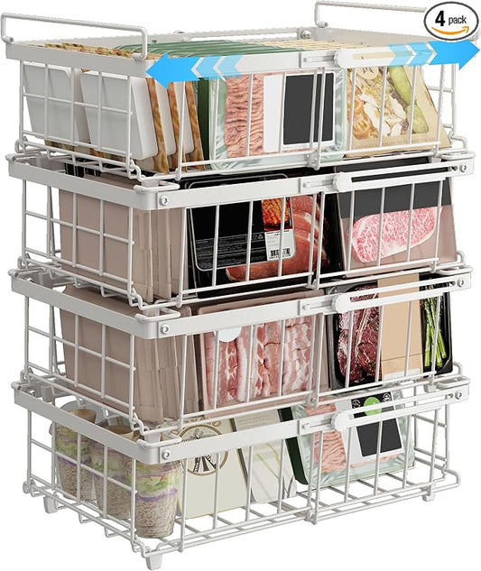 UMDONX 4-Pack Expandable Stackable Large Freezer Storage Boxes | Adjustable Sizes From 11.4 Inches to 17.9 Inches, Suitable for 10-20 Cubic Foot Freezers, White by UMDONXBuyNow
